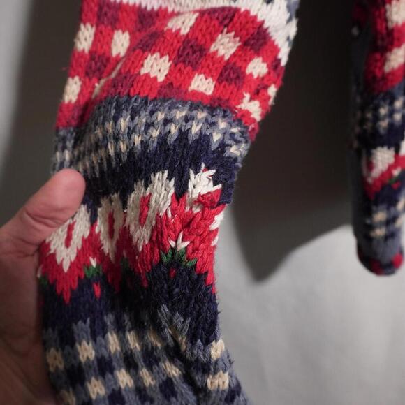 VTG Tiara Intl Ugly Christmas Sweater Cardigan Patchwork Nordic AOP Womens XL * - Picture 9 of 11